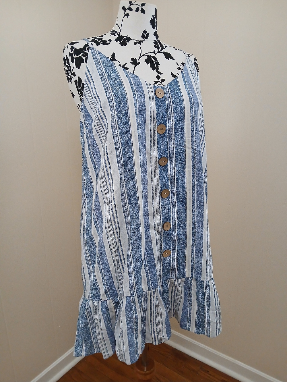 Blue and White Striped Button-Front Sundress